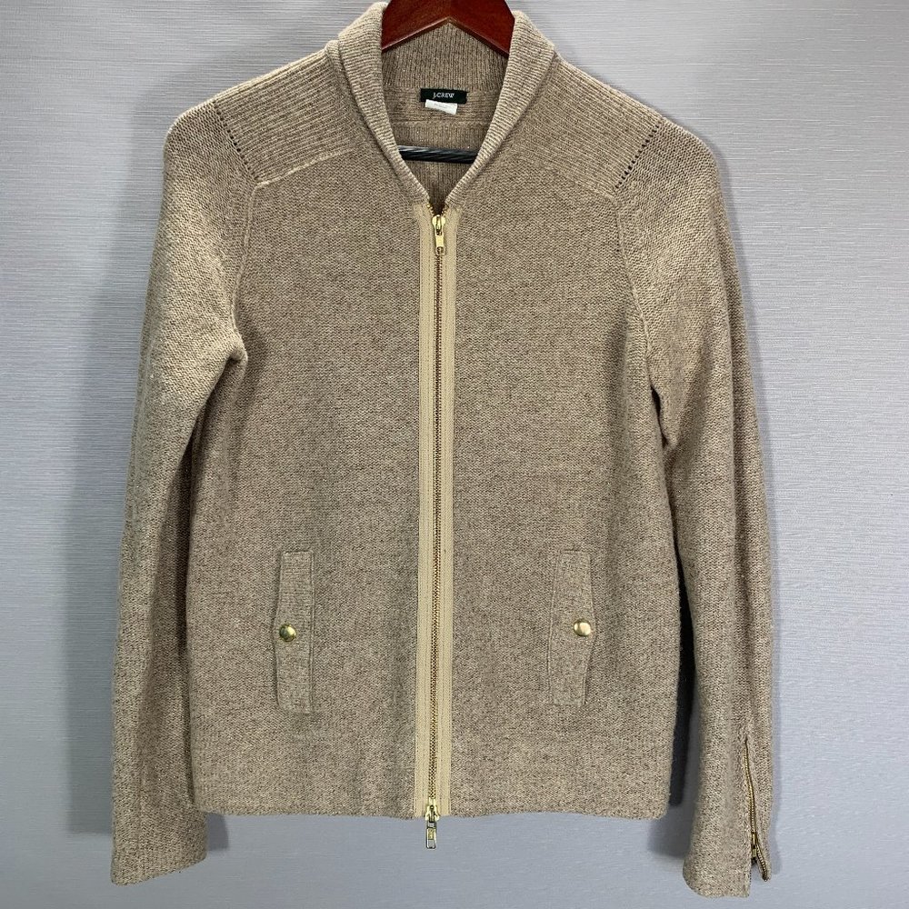 J. Crew Beige Zip-Up Cardigan Sweater
